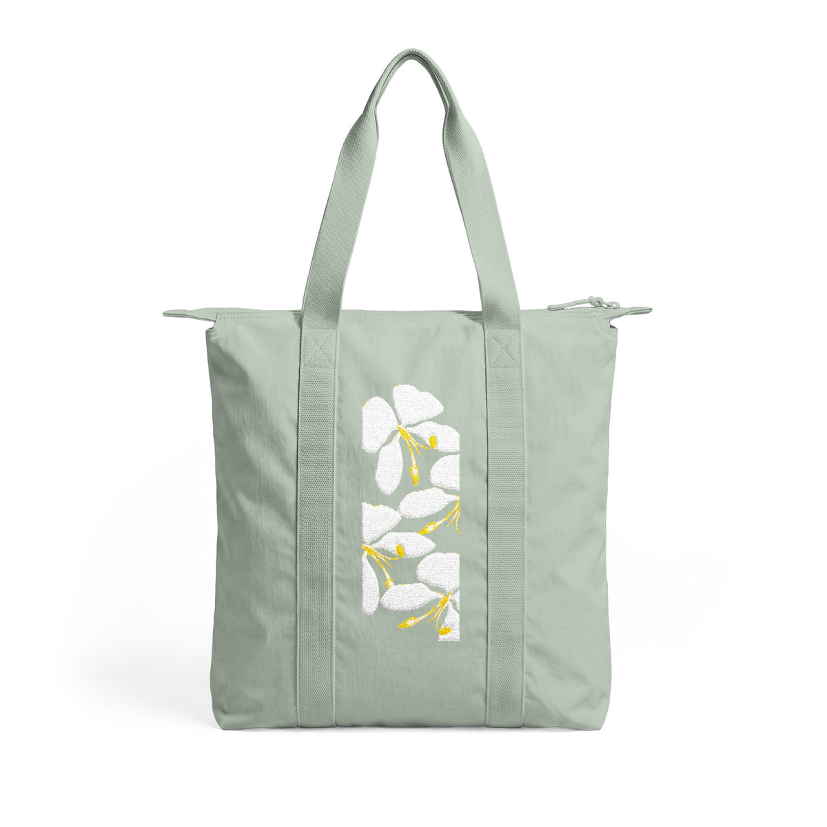 Floral Nomad Tote Bag — Black Carry-All with White & Yellow Blossom Stripe