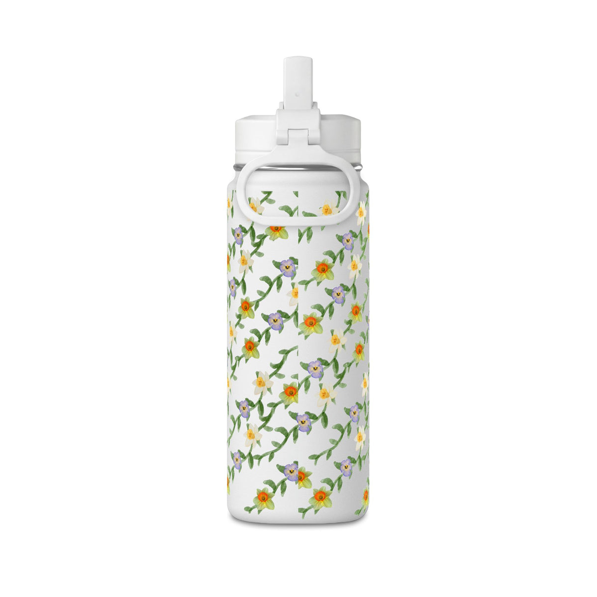 20oz Floral Water Bottle – Mini Straw Hydration Bottle with Dainty Yellow Blossoms