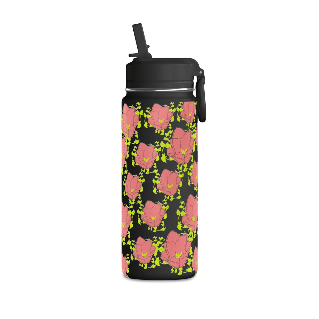 20oz Floral Water Bottle — Pink Poppy Pattern