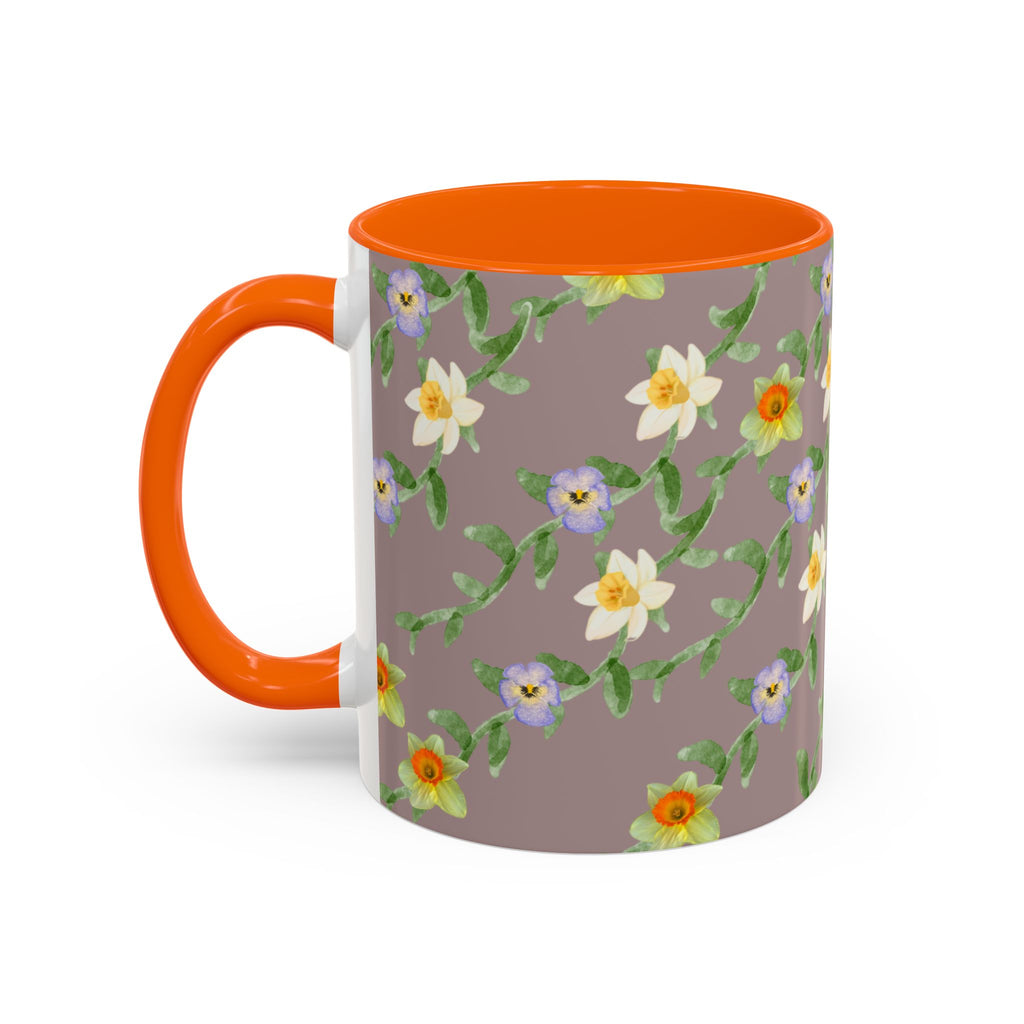 Floral Vine Accent Coffee Mug — Handpainted Daffodil & Violet Pattern (11/15oz)