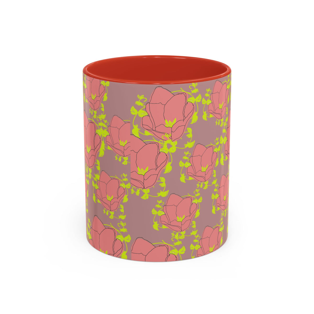 Pink Floral Accent Coffee Mug — Retro Bloom Pattern (11/15oz)