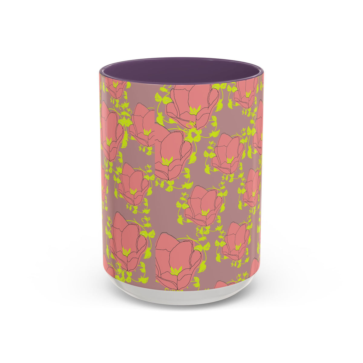 Pink Floral Accent Coffee Mug — Retro Bloom Pattern (11/15oz)