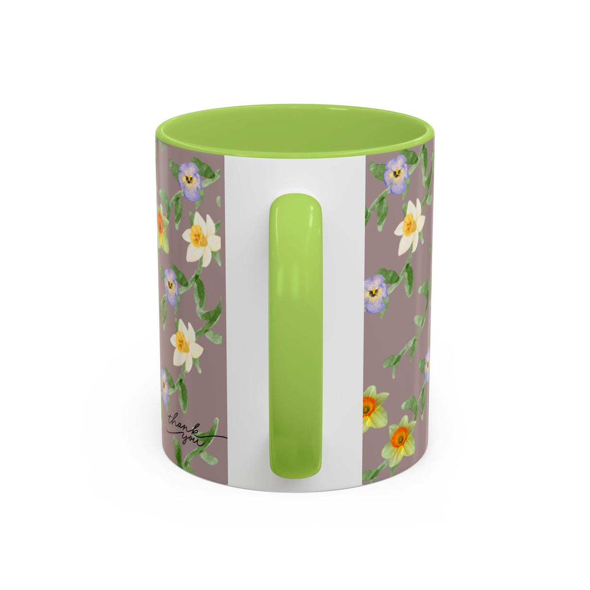 Floral Vine Accent Coffee Mug — Handpainted Daffodil & Violet Pattern (11/15oz)