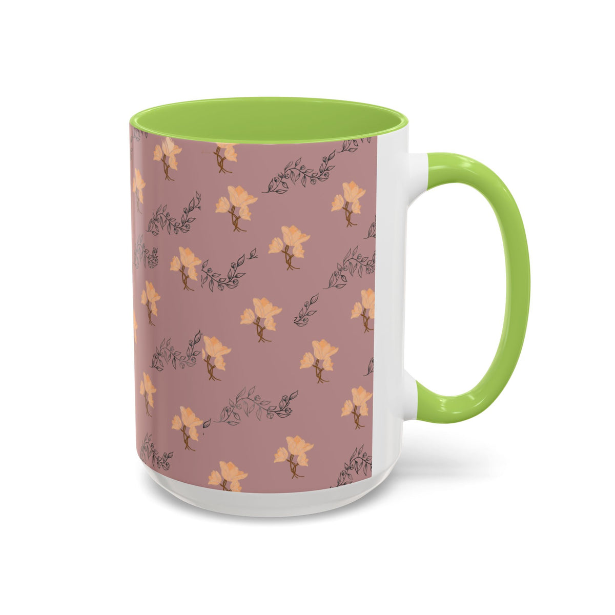 Pink Floral Accent Coffee Mug — Retro Bloom Pattern (11/15oz)