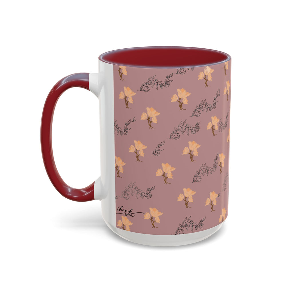 Pink Floral Accent Coffee Mug — Retro Bloom Pattern (11/15oz)