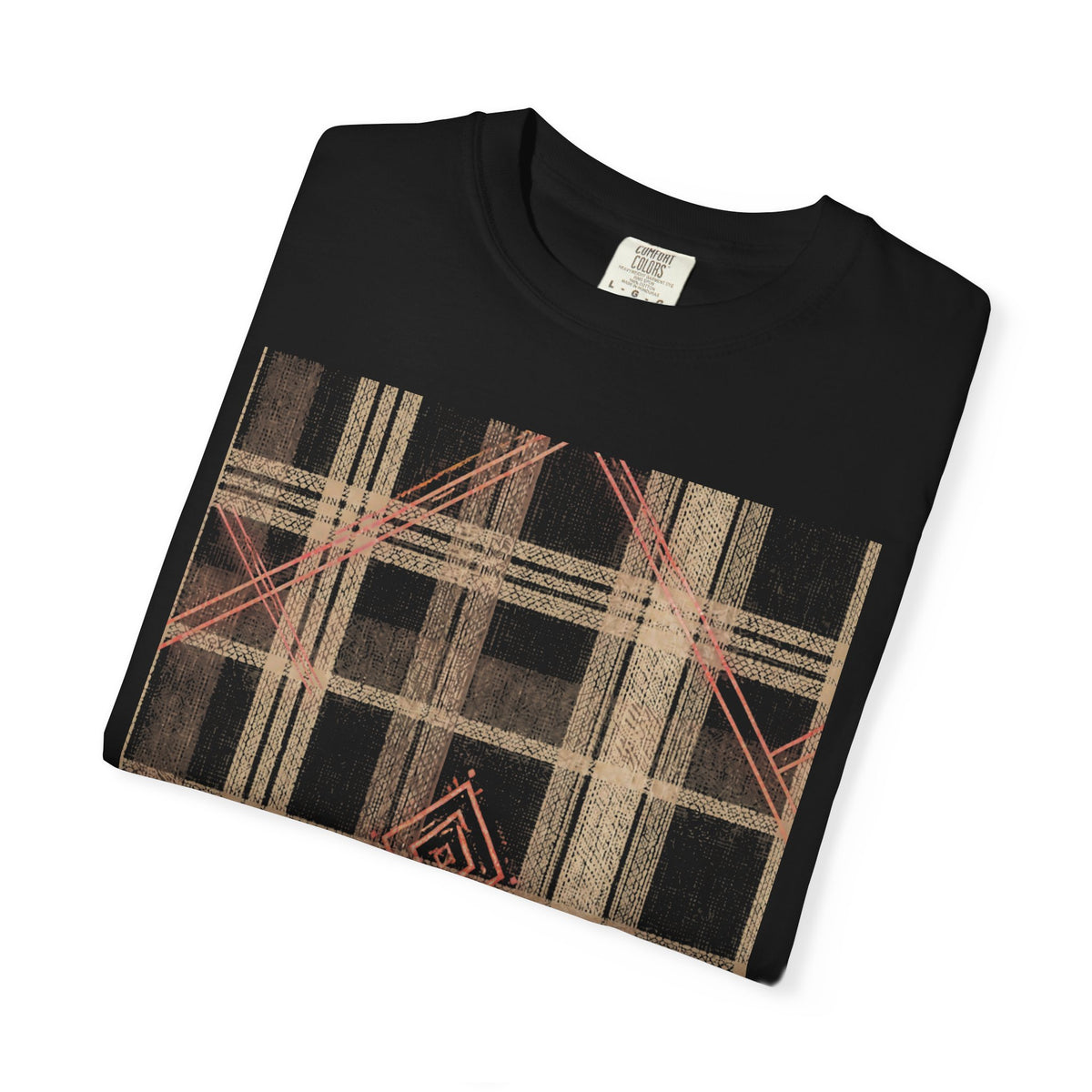 Plaid Canvas Graphic T-Shirt — Subtle Peach & Beige Geometric Plaid