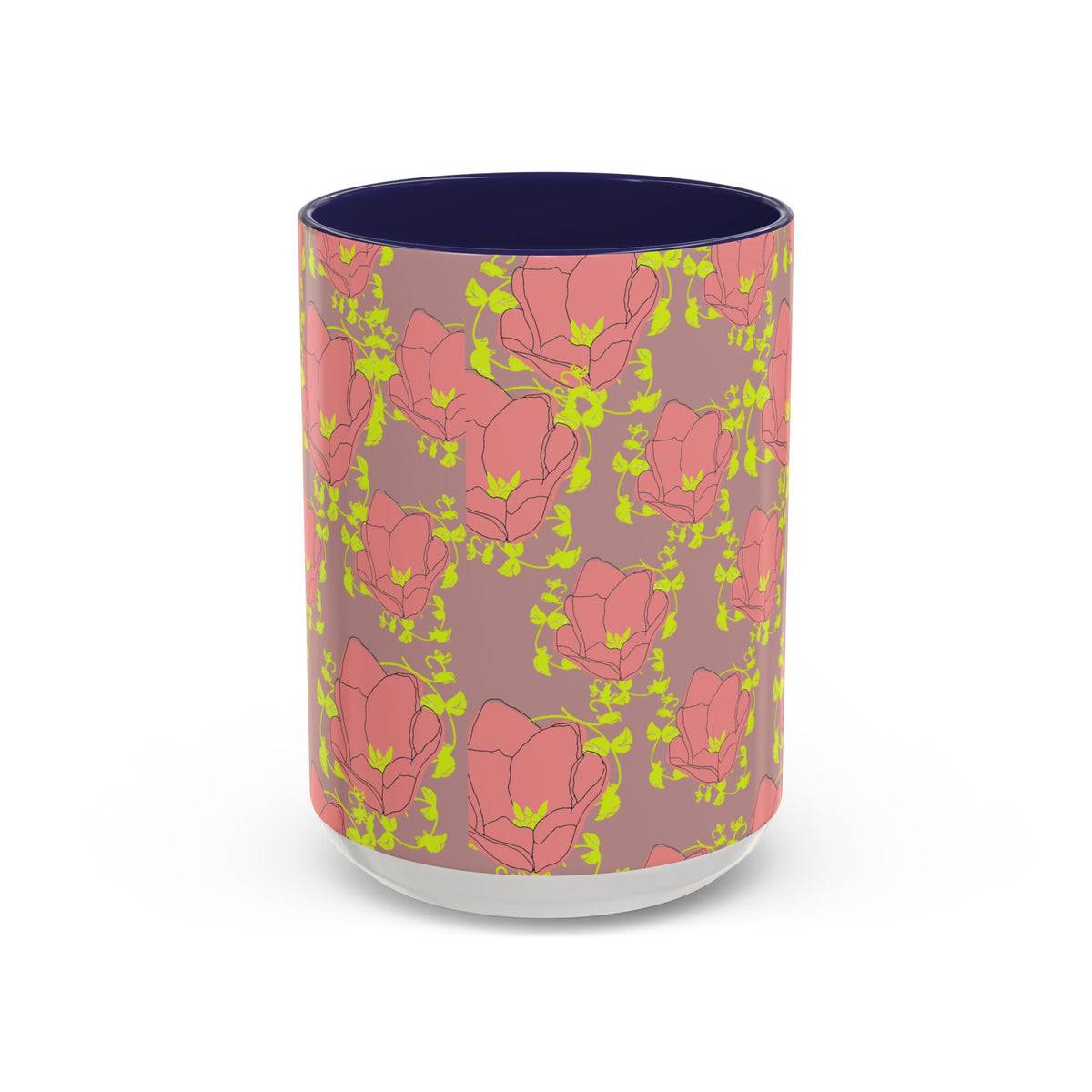 Pink Floral Accent Coffee Mug — Retro Bloom Pattern (11/15oz)