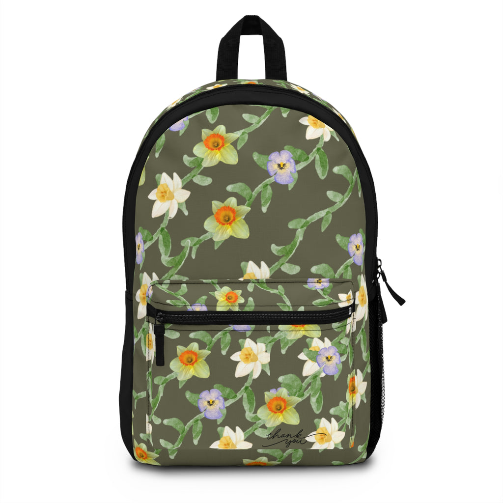Floral Vine Backpack – Watercolor Daffodil & Pansy School Bag