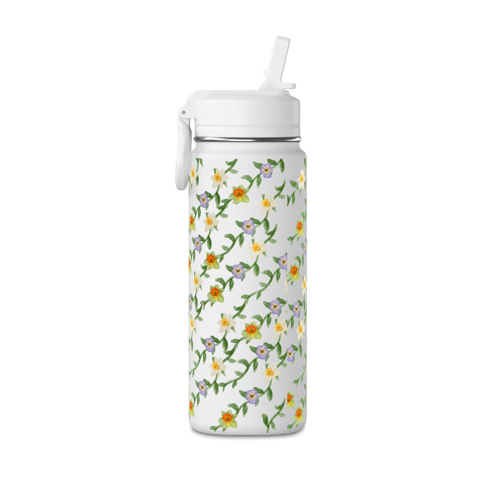 20oz Floral Water Bottle – Mini Straw Hydration Bottle with Dainty Yellow Blossoms