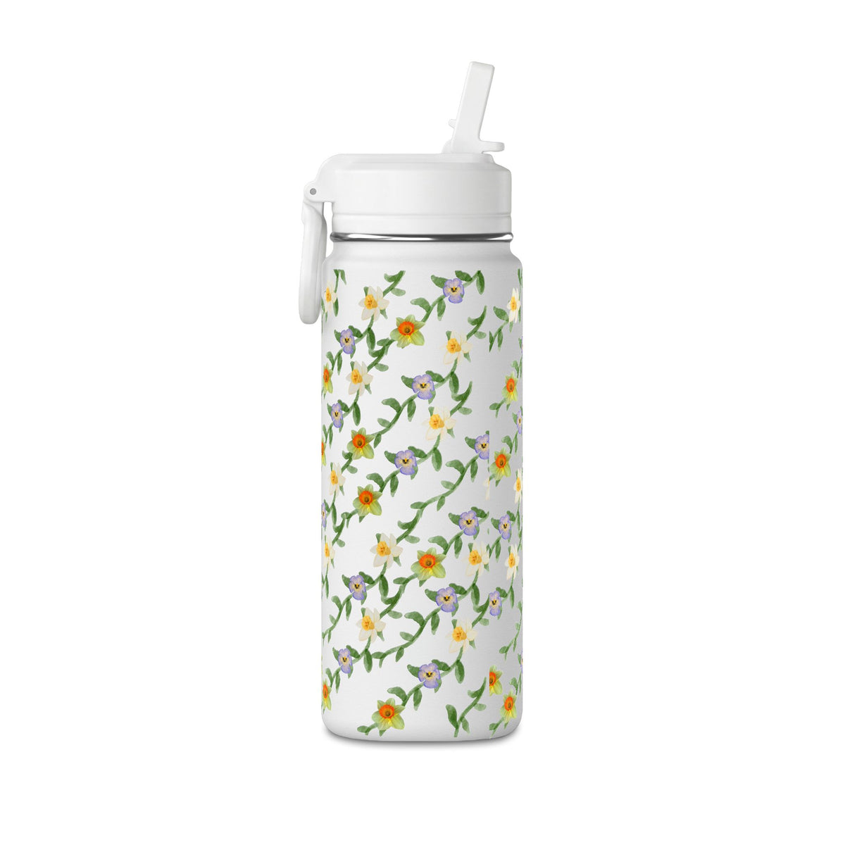 20oz Floral Water Bottle – Mini Straw Hydration Bottle with Dainty Yellow Blossoms