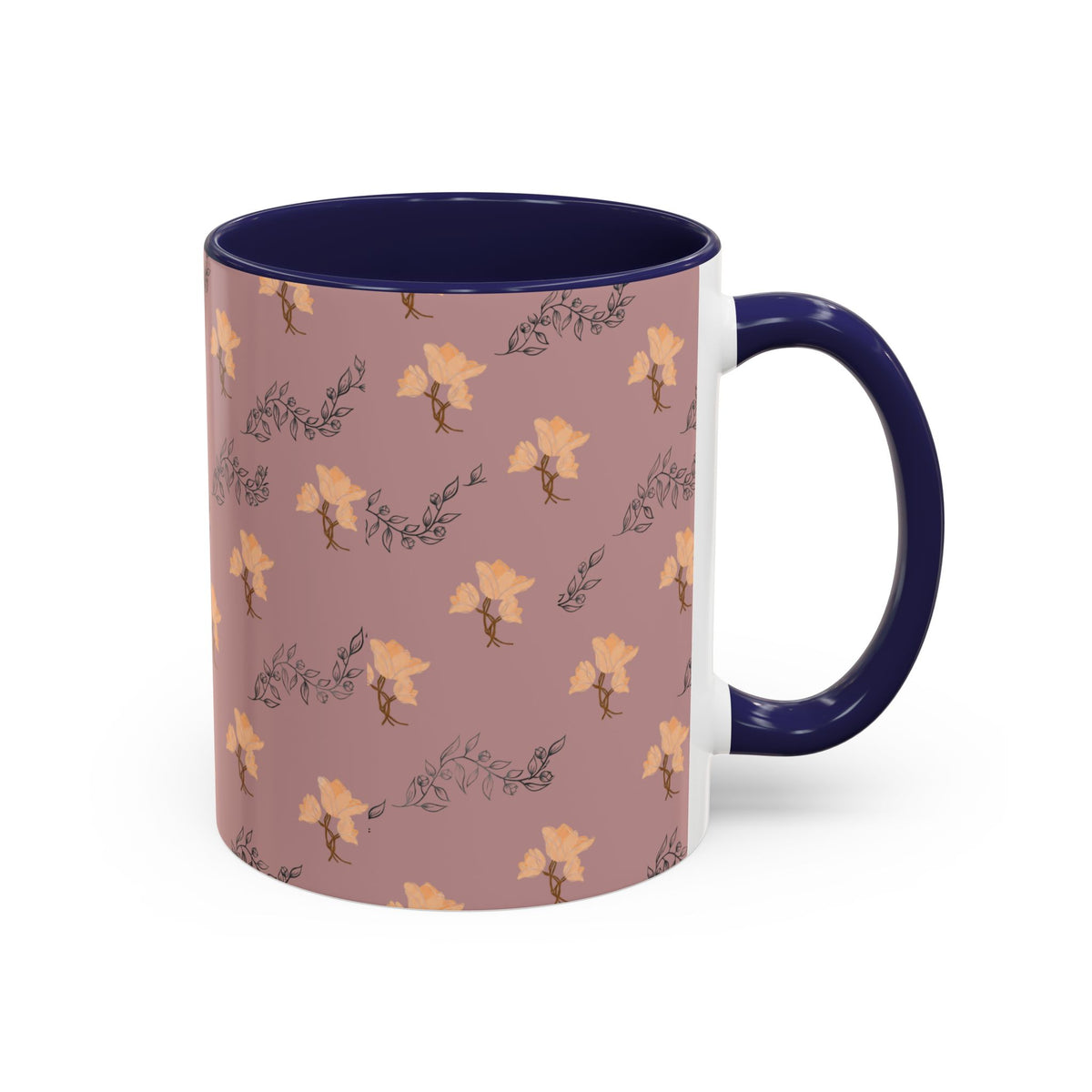 Pink Floral Accent Coffee Mug — Retro Bloom Pattern (11/15oz)