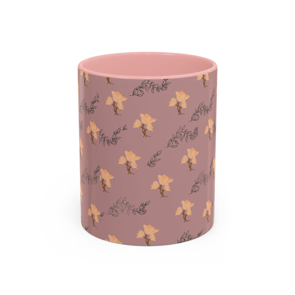 Pink Floral Accent Coffee Mug — Retro Bloom Pattern (11/15oz)