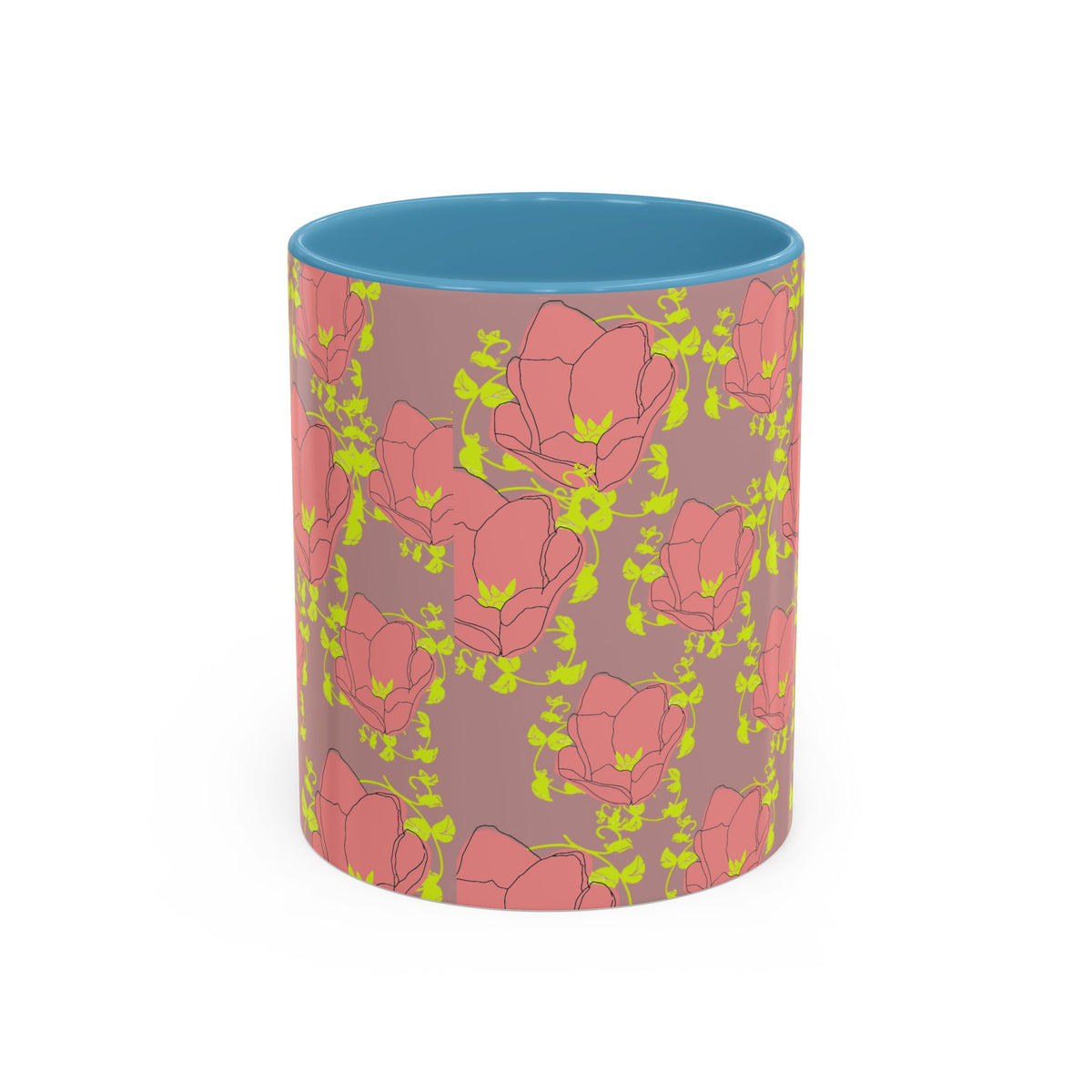 Pink Floral Accent Coffee Mug — Retro Bloom Pattern (11/15oz)
