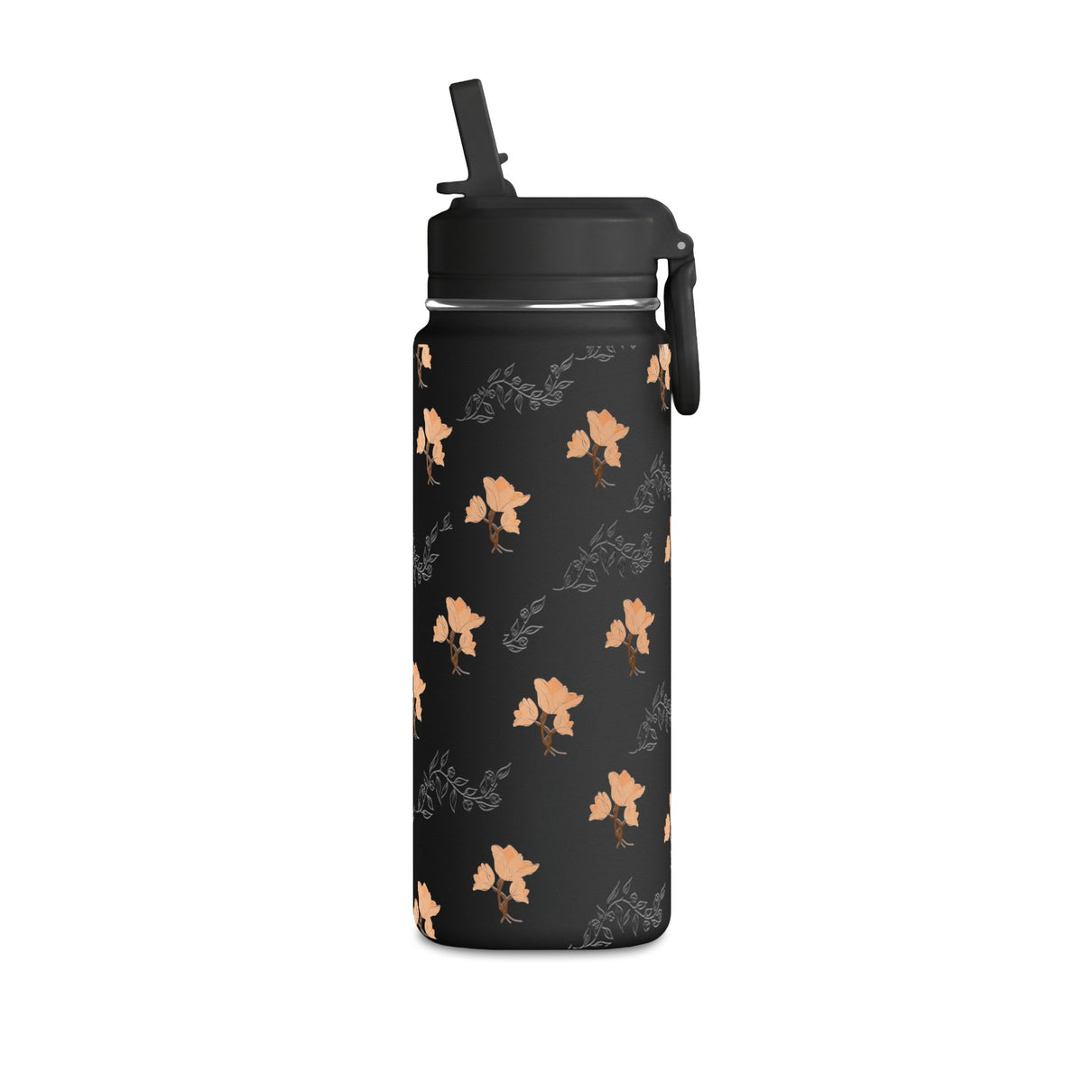 20oz Floral Water Bottle — Pink Poppy Pattern