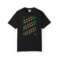 Floral Script T-Shirt — Peach Blossoms & Green Leaves Pattern