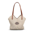 Straw Shoulder Bag — Crochet Boho Tote with Leather Straps