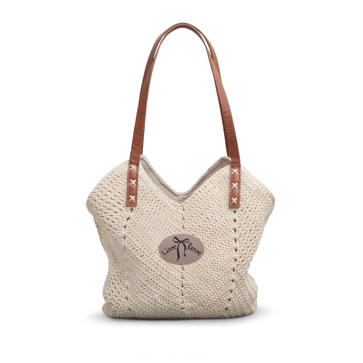 Straw Shoulder Bag — Crochet Boho Tote with Leather Straps