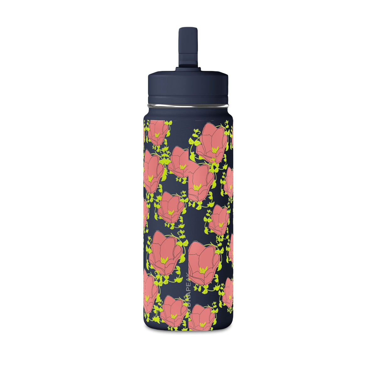 20oz Floral Water Bottle — Pink Poppy Pattern