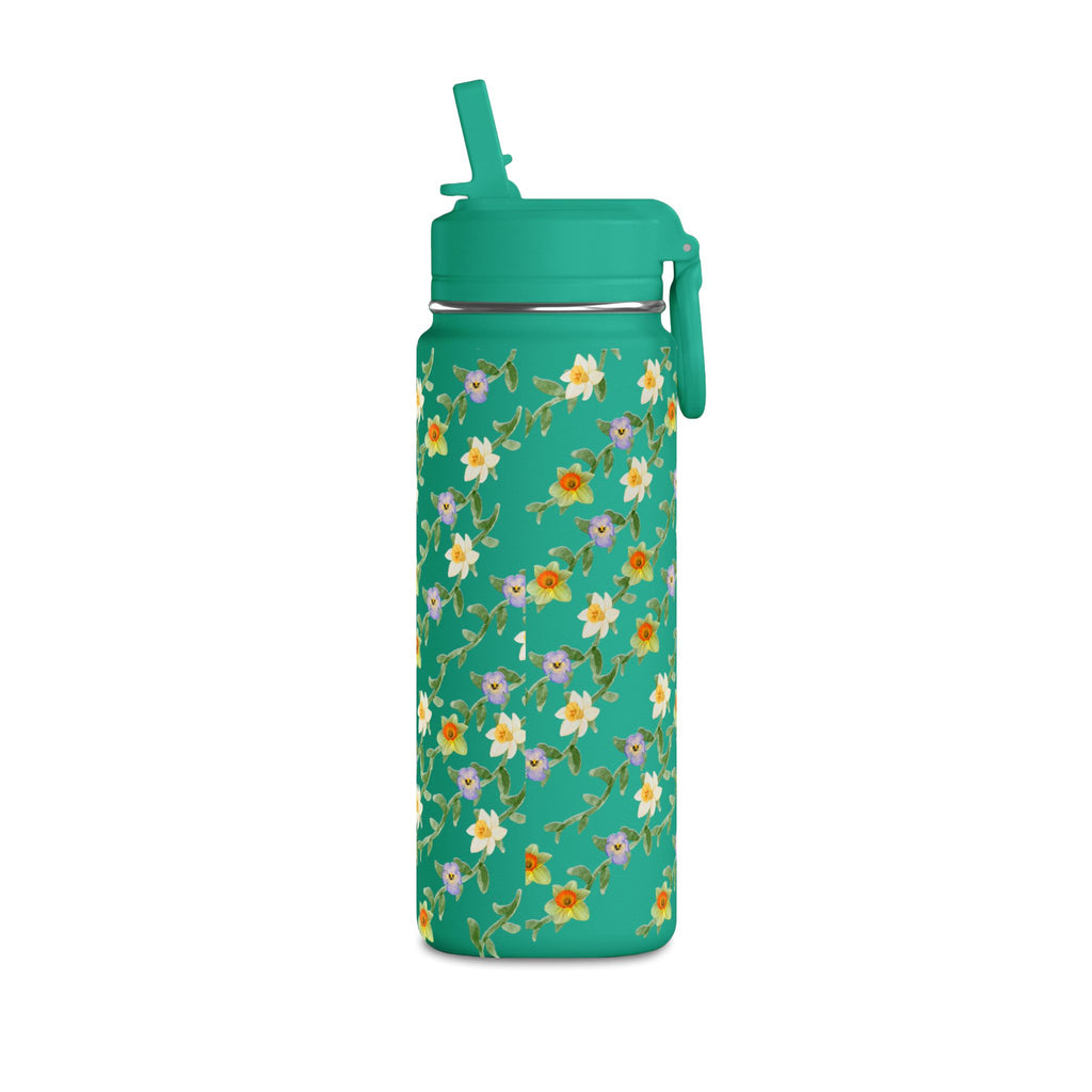 20oz Floral Water Bottle – Mini Straw Hydration Bottle with Dainty Yellow Blossoms