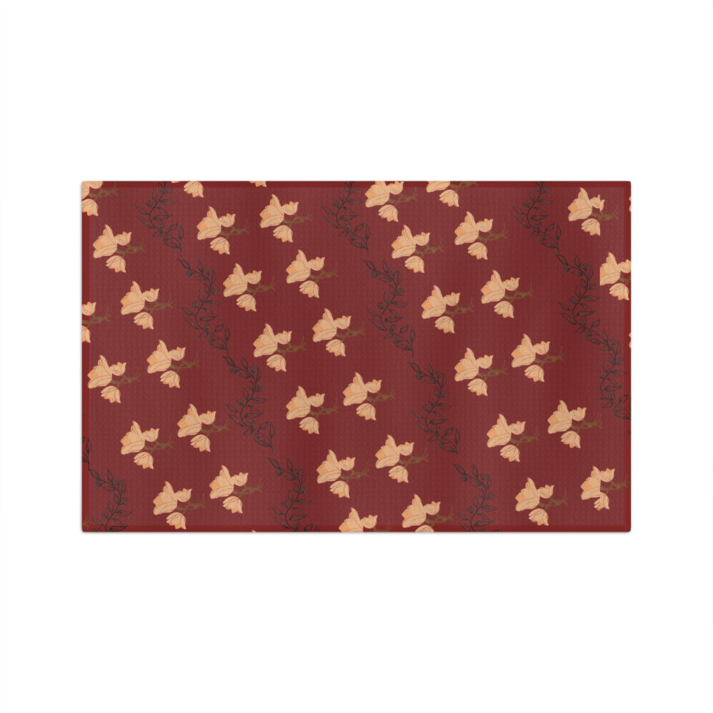 Autumn Leaves Microfiber Tea Towel — Burgundy Fall Leaf Kitchen Towel