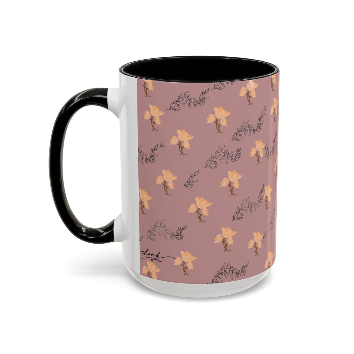 Pink Floral Accent Coffee Mug — Retro Bloom Pattern (11/15oz)