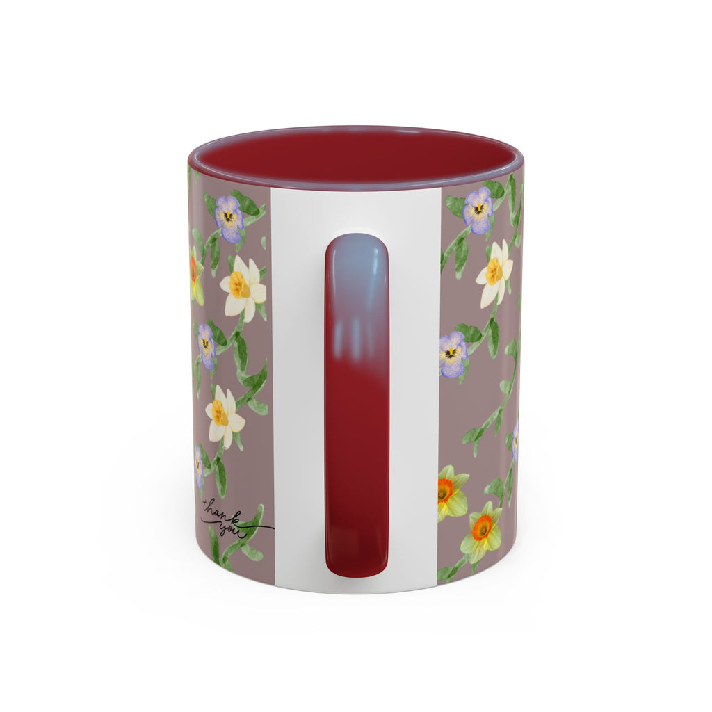 Floral Vine Accent Coffee Mug — Handpainted Daffodil & Violet Pattern (11/15oz)