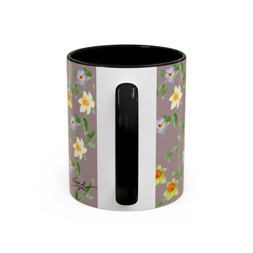 Floral Vine Accent Coffee Mug — Handpainted Daffodil & Violet Pattern (11/15oz)