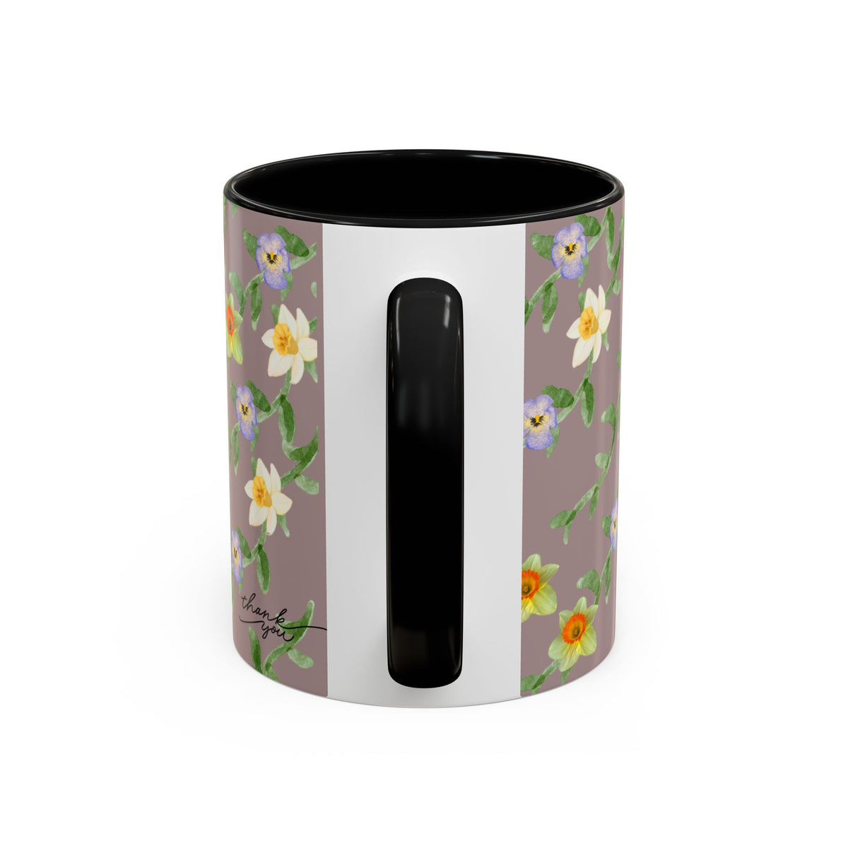 Floral Vine Accent Coffee Mug — Handpainted Daffodil & Violet Pattern (11/15oz)
