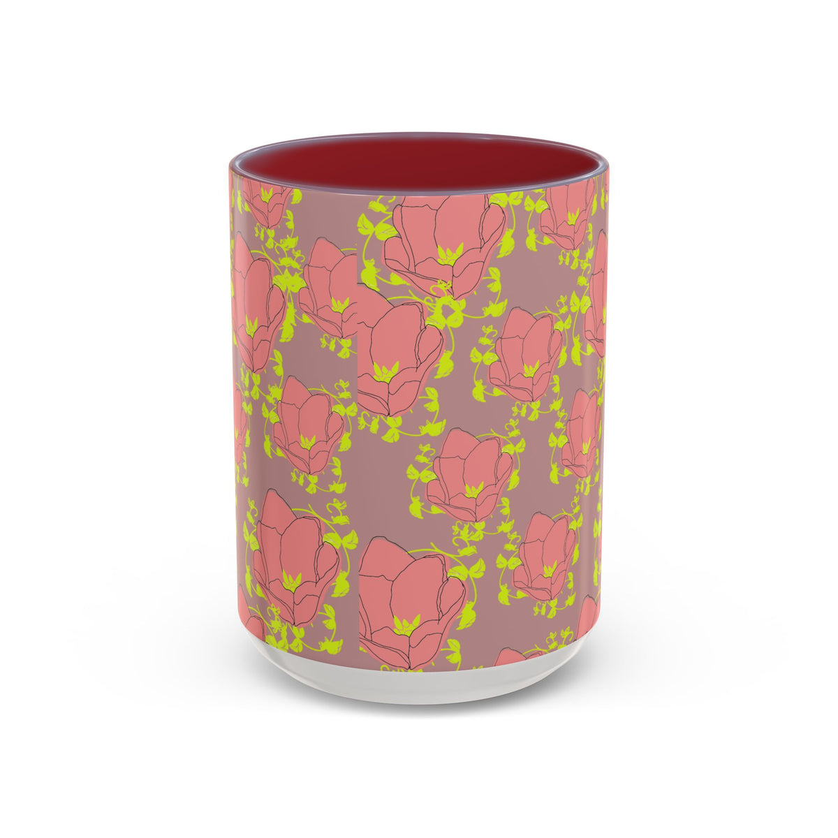 Pink Floral Accent Coffee Mug — Retro Bloom Pattern (11/15oz)