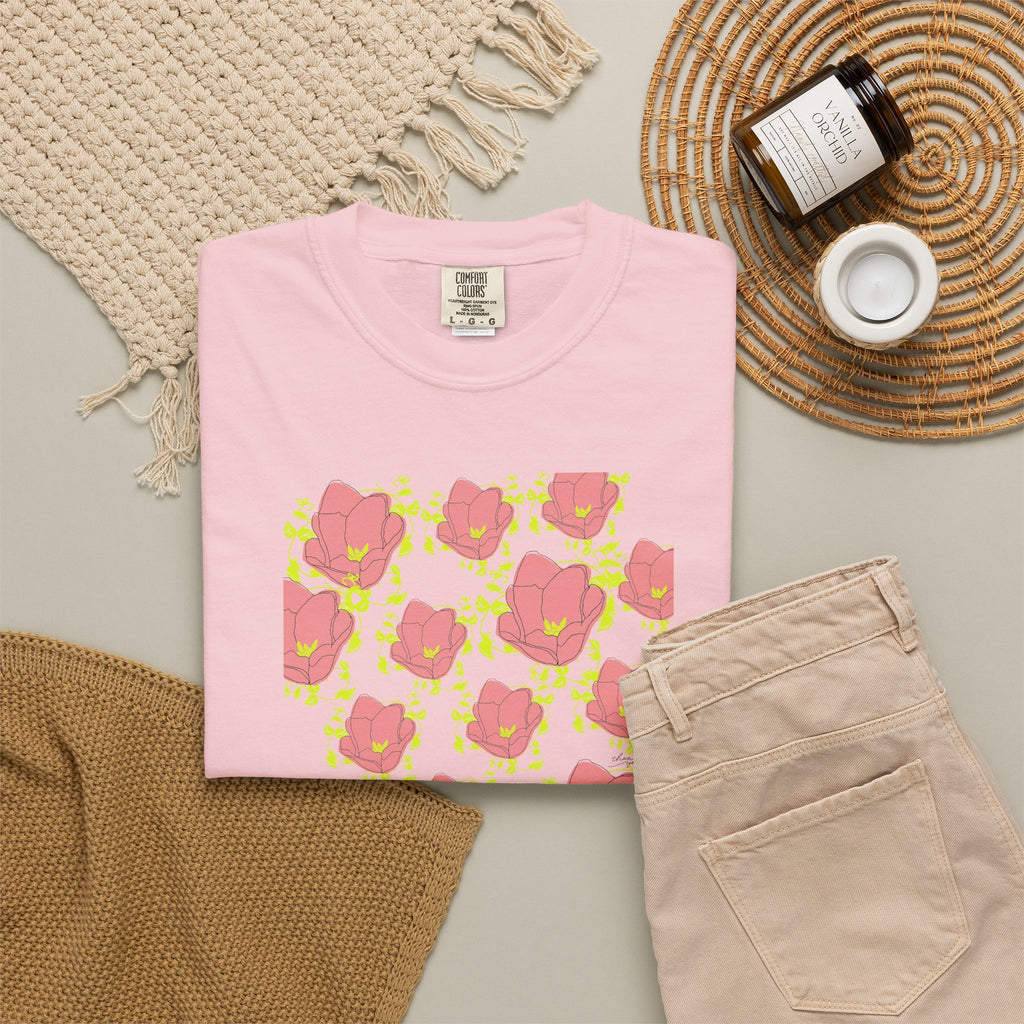 Floral Pop Pattern T-Shirt — Pink Poppy Repeat Graphic Tee