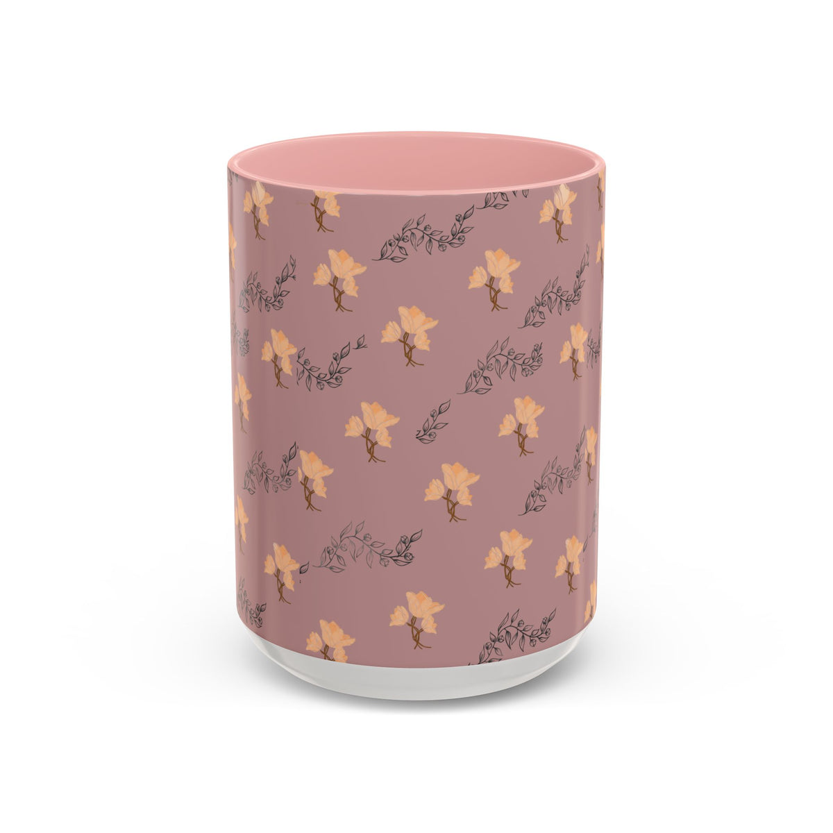 Pink Floral Accent Coffee Mug — Retro Bloom Pattern (11/15oz)