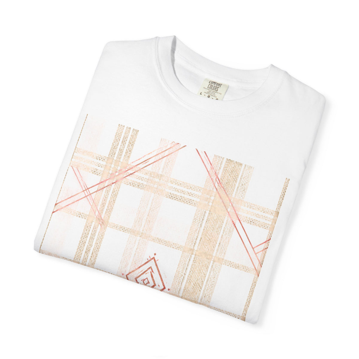 Plaid Canvas Graphic T-Shirt — Subtle Peach & Beige Geometric Plaid