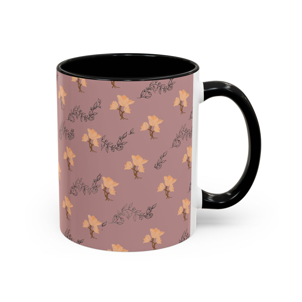Pink Floral Accent Coffee Mug — Retro Bloom Pattern (11/15oz)