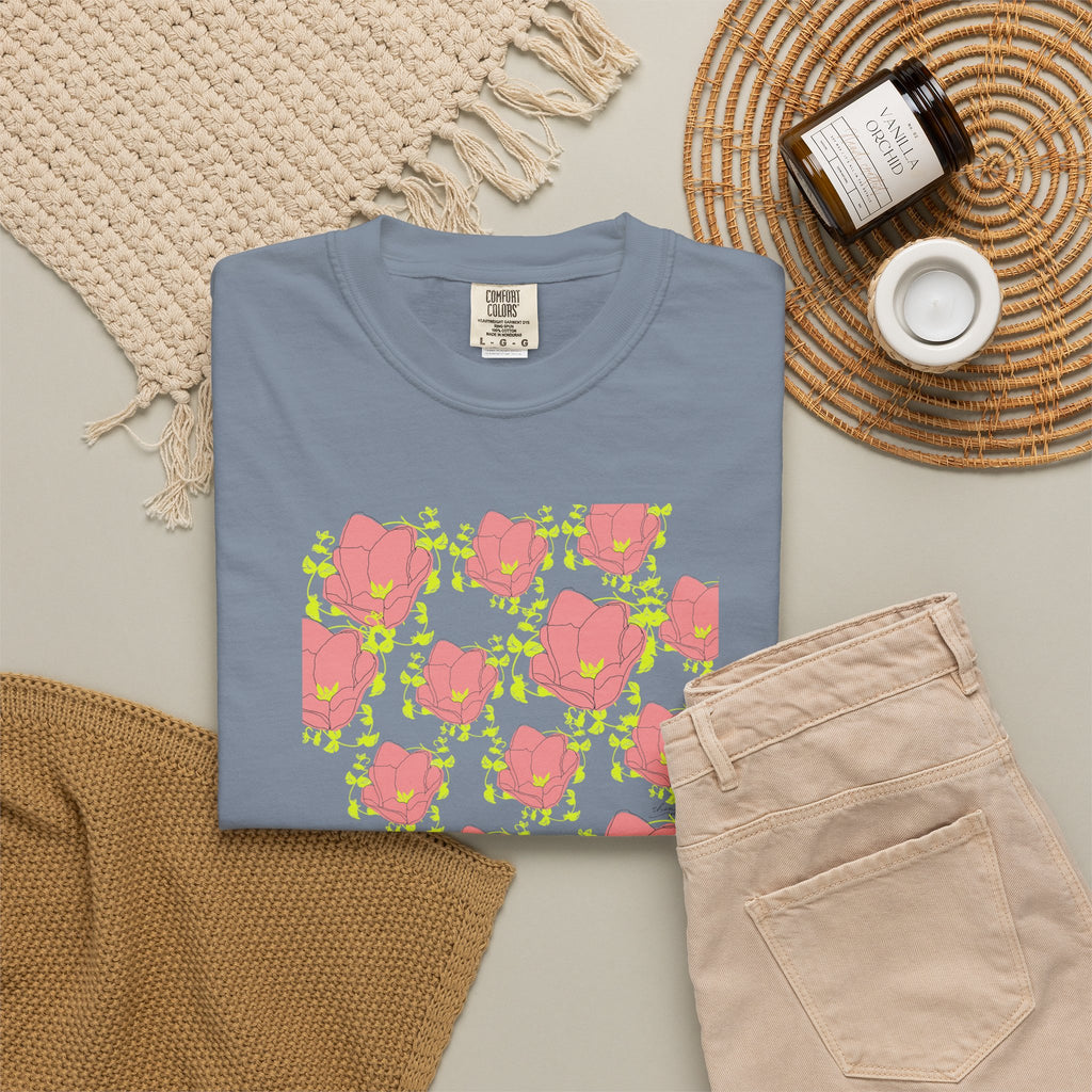 Floral Pop Pattern T-Shirt — Pink Poppy Repeat Graphic Tee
