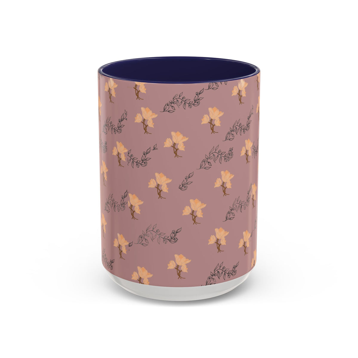 Pink Floral Accent Coffee Mug — Retro Bloom Pattern (11/15oz)