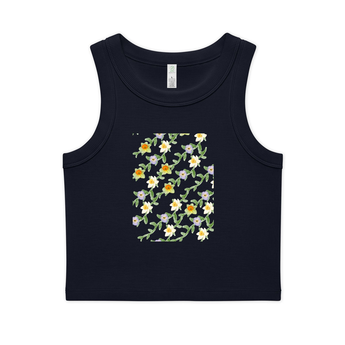 Floral Vine Crop Tank — Women's Organic Ribbed Tank Top