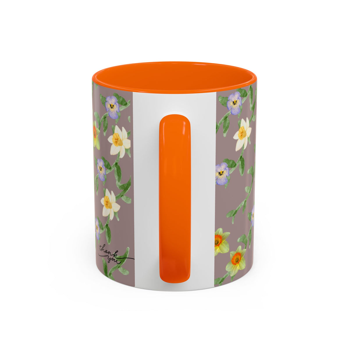 Floral Vine Accent Coffee Mug — Handpainted Daffodil & Violet Pattern (11/15oz)