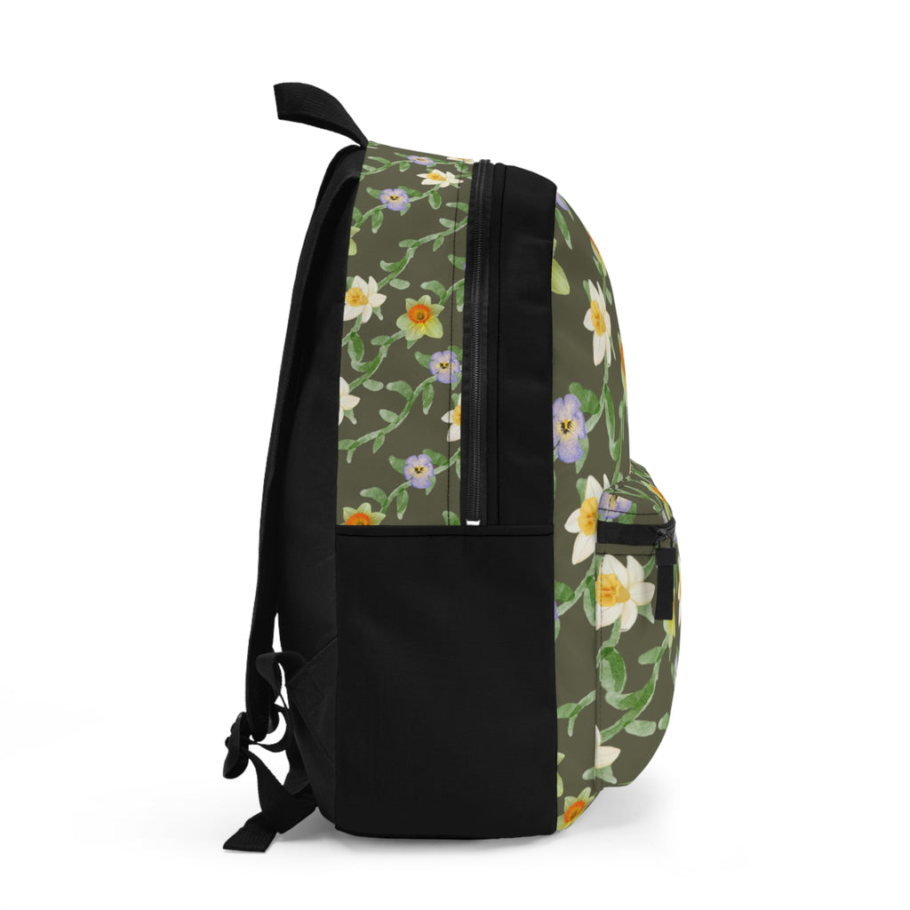 Floral Vine Backpack – Watercolor Daffodil & Pansy School Bag