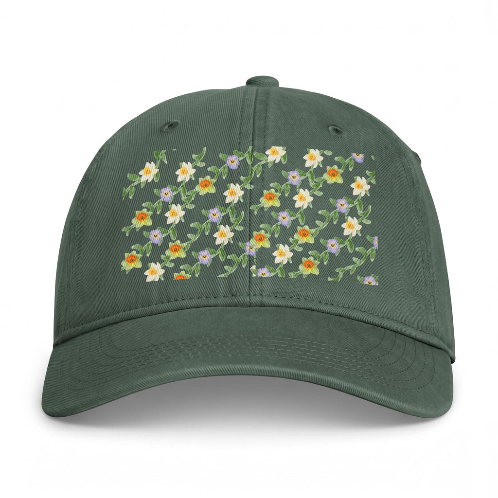 Coastal Floral Washed Cap — Embroidered Ditsy Flowers Dad Hat