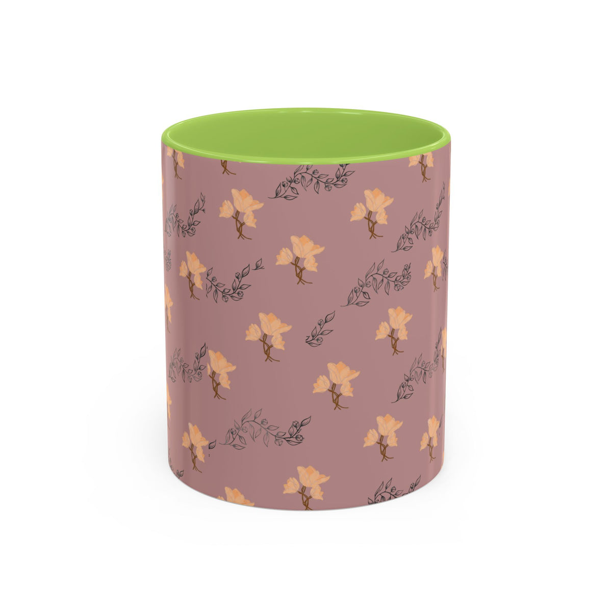 Pink Floral Accent Coffee Mug — Retro Bloom Pattern (11/15oz)