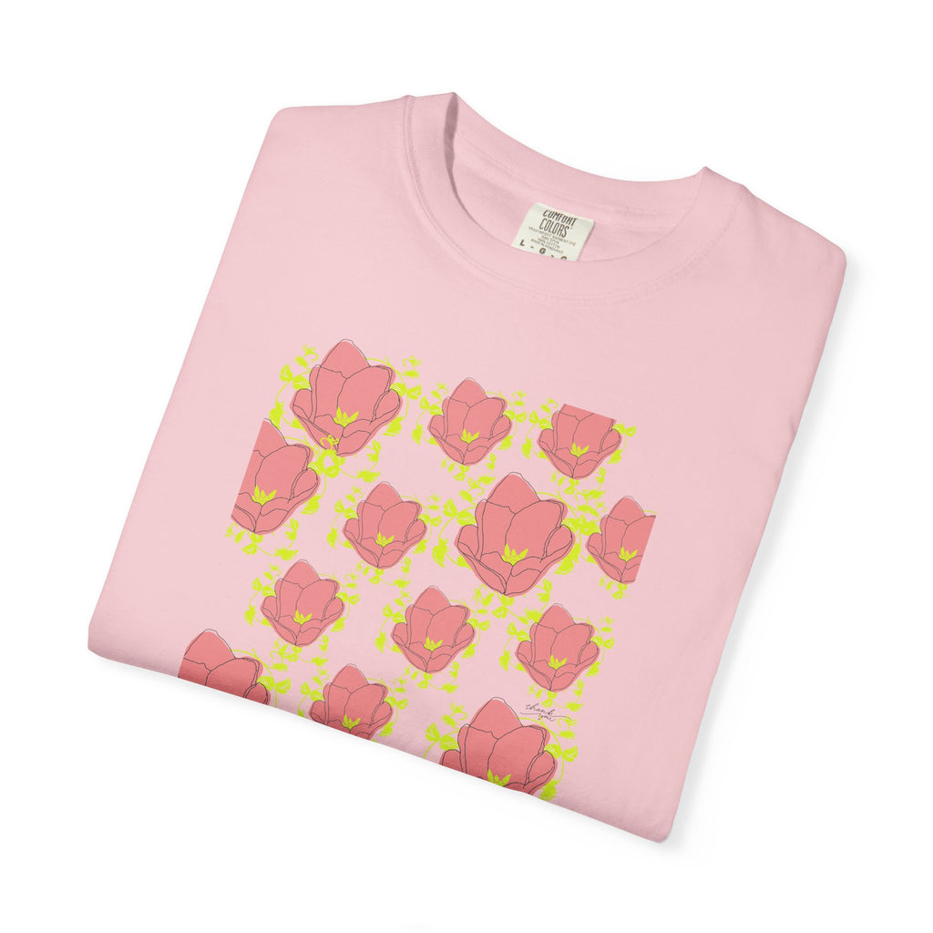Floral Pop Pattern T-Shirt — Pink Poppy Repeat Graphic Tee