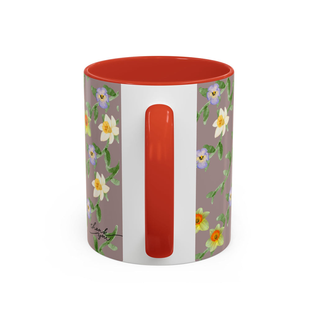 Floral Vine Accent Coffee Mug — Handpainted Daffodil & Violet Pattern (11/15oz)