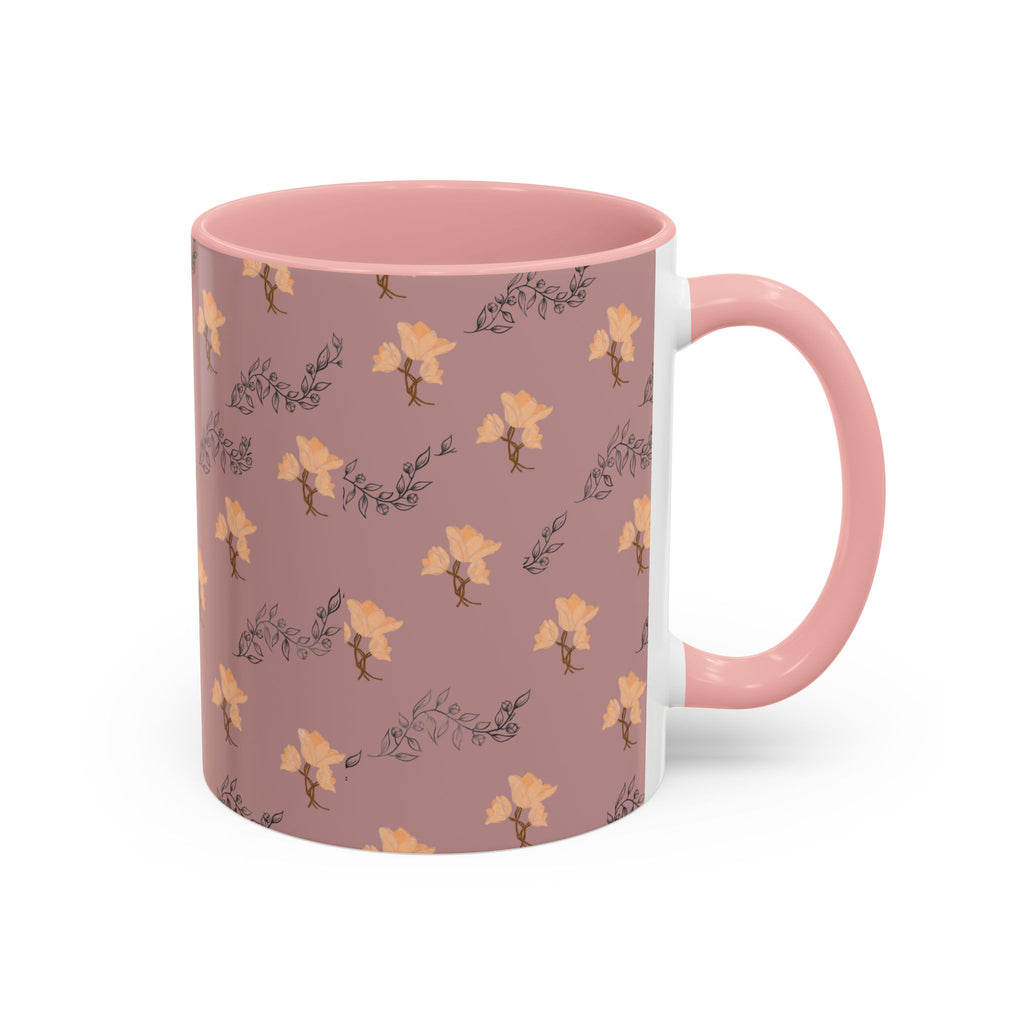 Pink Floral Accent Coffee Mug — Retro Bloom Pattern (11/15oz)