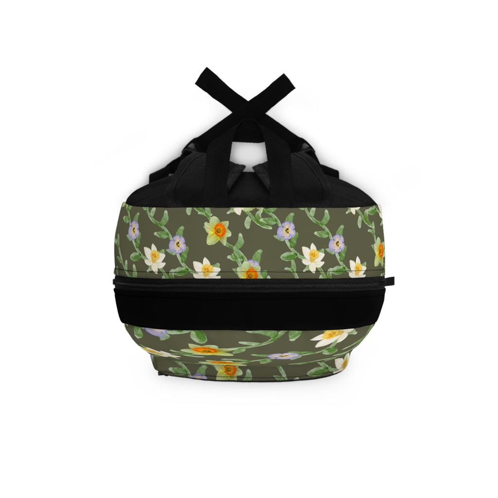 Floral Vine Backpack – Watercolor Daffodil & Pansy School Bag