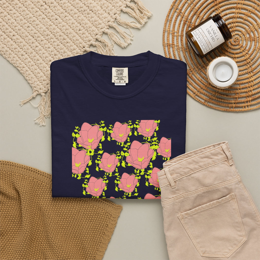 Floral Pop Pattern T-Shirt — Pink Poppy Repeat Graphic Tee