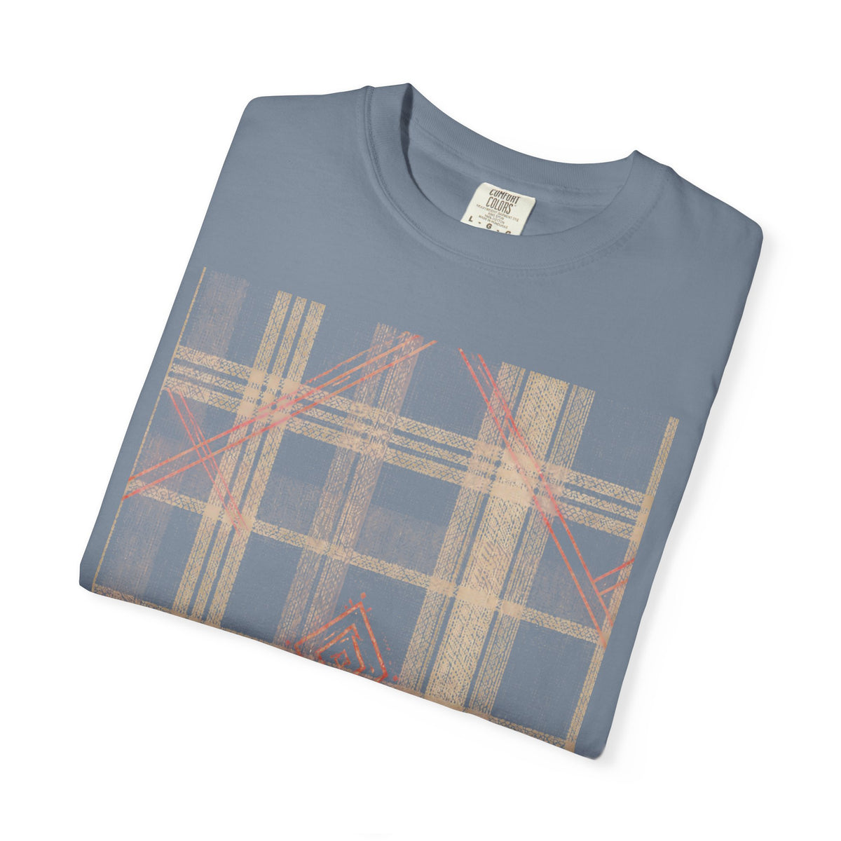 Plaid Canvas Graphic T-Shirt — Subtle Peach & Beige Geometric Plaid