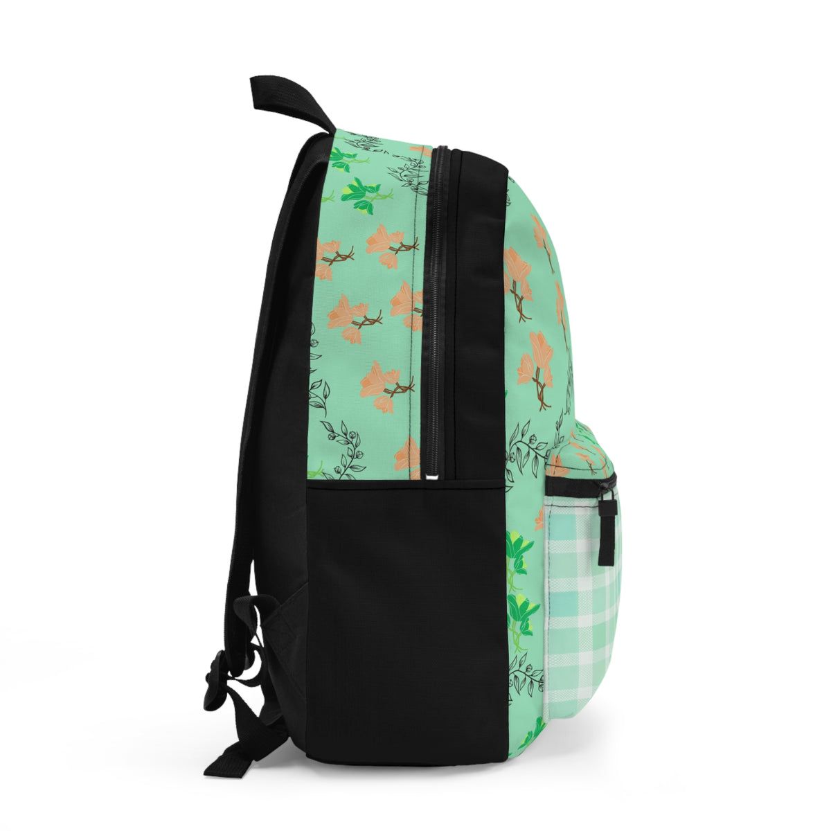 Mint Floral Plaid Backpack — Pastel Green Flower Pattern School Bag
