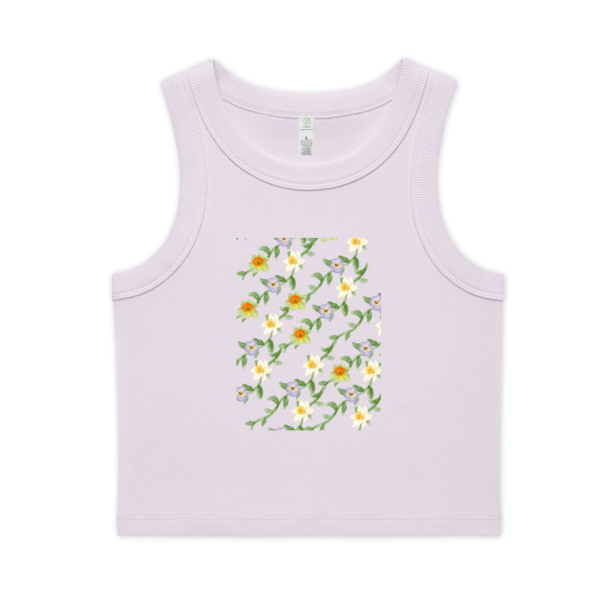 Floral Vine Crop Tank — Women's Organic Ribbed Tank Top