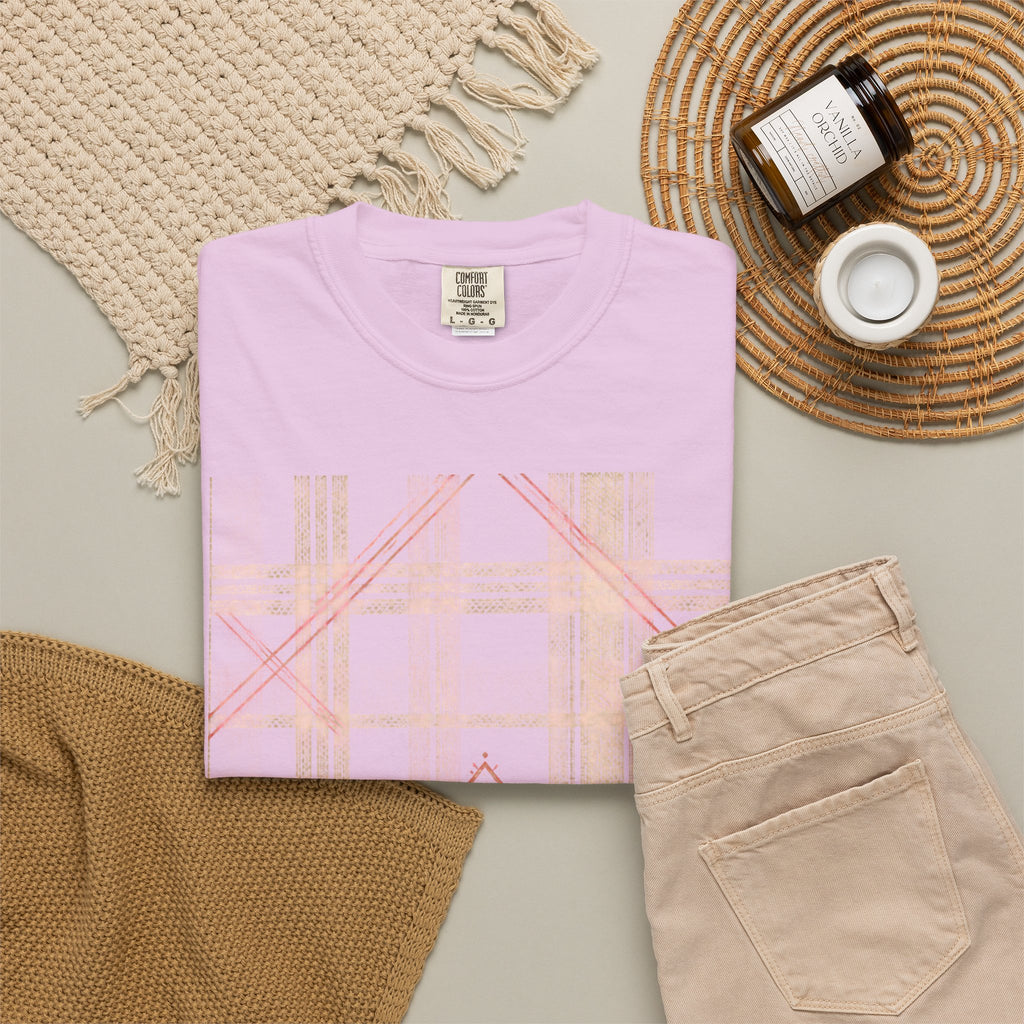 Plaid Canvas Graphic T-Shirt — Subtle Peach & Beige Geometric Plaid