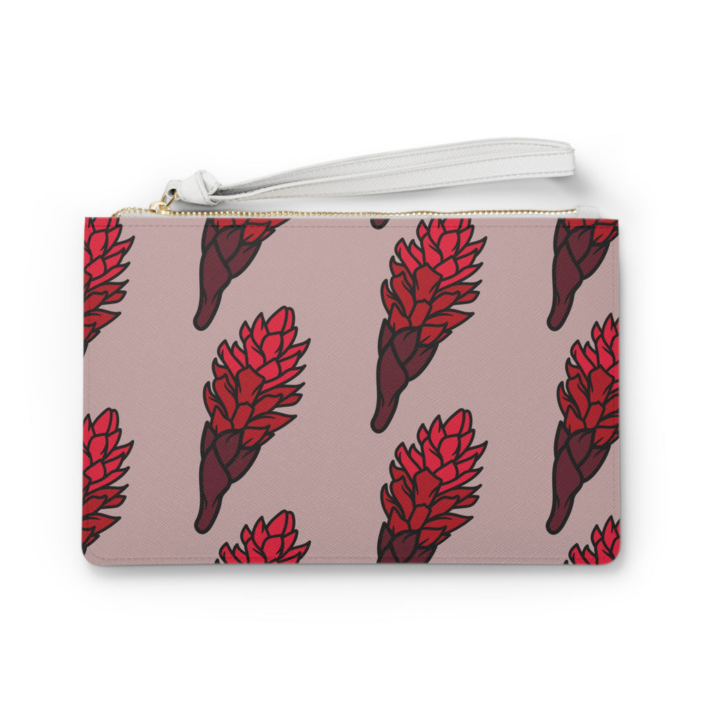Red Ginger Floral Clutch Bag — Tropical Botanical Wristlet for Vacation & Gifts
